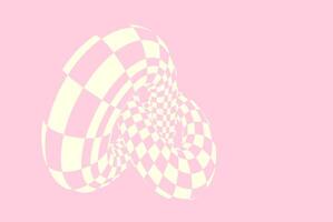 Abstract 3D twisted torus with a pink and cream checkered pattern. Optical illusion design featuring a warped geometric shape with surreal depth and dynamic curves, ideal for modern digital art vector