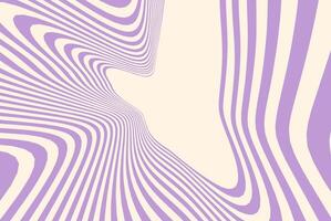Abstract optical illusion background with purple and beige wavy lines creating a dynamic vortex effect. Psychedelic pattern with distorted curved stripes for retro futuristic design. vector