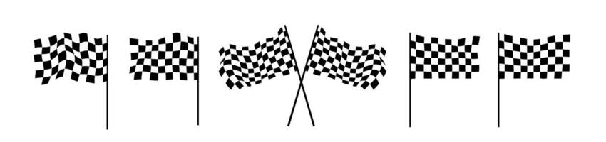 Race flag 3d at finish line with car, banner, and rally design. Speed shows checkered wave texture with start and motor icons. Retro road graphic with winner signal on formula track grid. vector