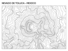 Topographic contour map of Nevado de Toluca volcano in Mexico featuring crater and radial elevation lines. Contour lines terrain background. vector