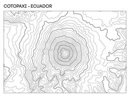 Topographic contour map of Cotopaxi volcano in Ecuador displaying symmetrical elevation structure and crater peak. Contour lines terrain background. vector