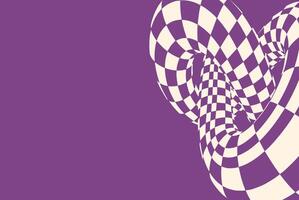 Abstract 3D twisted torus with a purple and cream checkered pattern. Optical illusion design featuring warped geometric shapes and surreal depth, creating a dynamic and futuristic visual effect vector