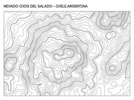 Topographic contour map of Nevado Ojos del Salado volcano on the Chile Argentina border with crater and elevation detail. Contour lines terrain background. vector
