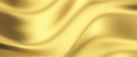 Silk gold background with liquid satin wave on golden fabric cloth for luxury elegance. Smooth abstract flag design with gradient and 3d ribbon color. vector