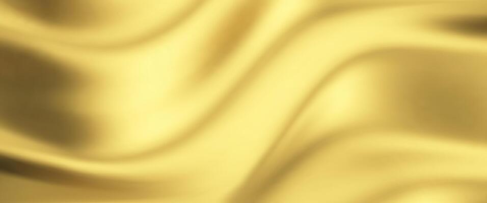 Silk gold background with liquid satin wave on golden fabric cloth for luxury elegance. Smooth abstract flag design with gradient and 3d ribbon color.