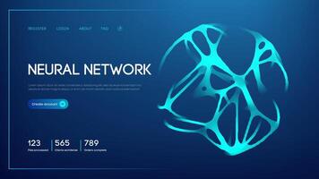 Neural network abstract artificial intelligence 3d illustration. Ai brain human neuron connection technology futuristic blue background. Digital data science tech concept, medical research. vector