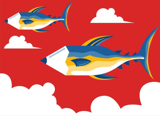 Conceptual pencils and fish illustration