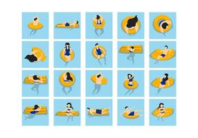 People Floating On Mattress Element vector