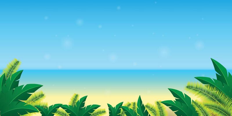Summer banner design with flowers exotic palm tree leaves ocean blue