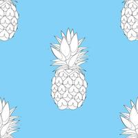 Pineapple fruit line art seamless pattern on aqua blue abstract background vector
