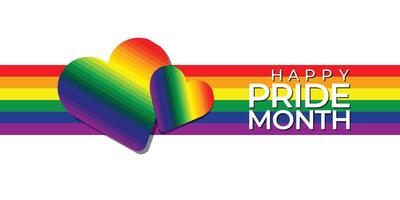 Pride Month Banner with Rainbow Striped Background in LGBTQ Pride Flag Colours. Colorful Pride Month Text on Rainbow Pattern Background vector