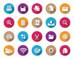 Simple White web icons on colorful sphere with shadow, set , web and graphic icons for web and Graphic. vector