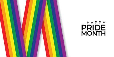 LGBTQ Pride Month. White paper text Pride label on blurred rainbow background. Banner Love is love. Human rights or diversity concept. Template LGBT event banner design vector