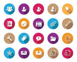 Simple White web icons on colorful sphere with shadow, symbol. Flat editable isolated set of icons vector