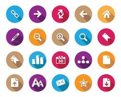 Simple White web icons on colorful sphere with shadow. Flat editable isolated set of icons vector
