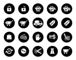 Shopping cart Pixel Perfect Icons on black circle for Web and Graphics. vector