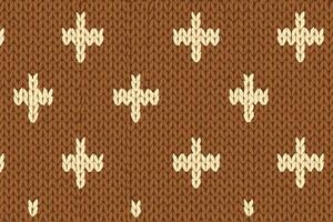 Knitted Texture Pattern with Off-White Cross Motifs on Warm Brown Background vector