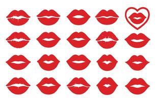 Red Lips Kiss Marks and Shapes Collection vector