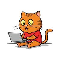 A Surprised Cute Orange Cat Clipart Using a Laptop Computer vector