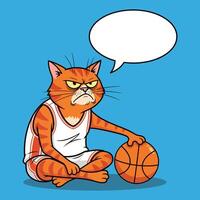 Grumpy Orange Cat in Basketball Jersey with Blank Speech Bubble for Customized Text vector