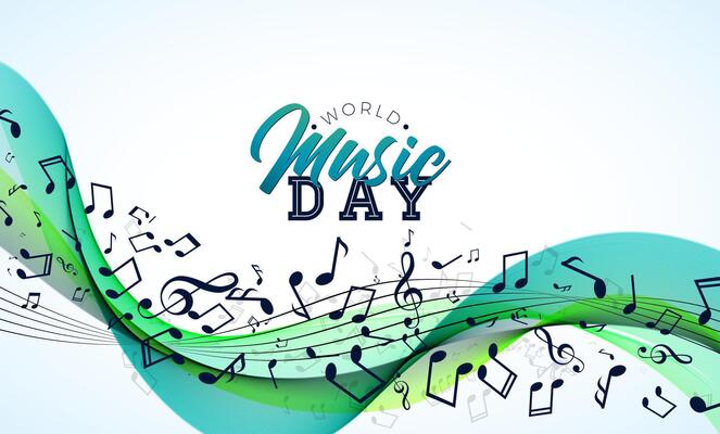 World Music Day Banner Illustration with Musical Notes and Typography Letter on White Background. International June 21 Festival Design Template for Post Card, Greeting Card, Holiday Poster