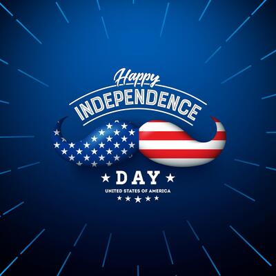 4th of July Independence Day of the USA Design with American Flag Pattern Mustache and Typography Letter on Dark Blue Background. Fourth of July National Celebration Illustration for Banner