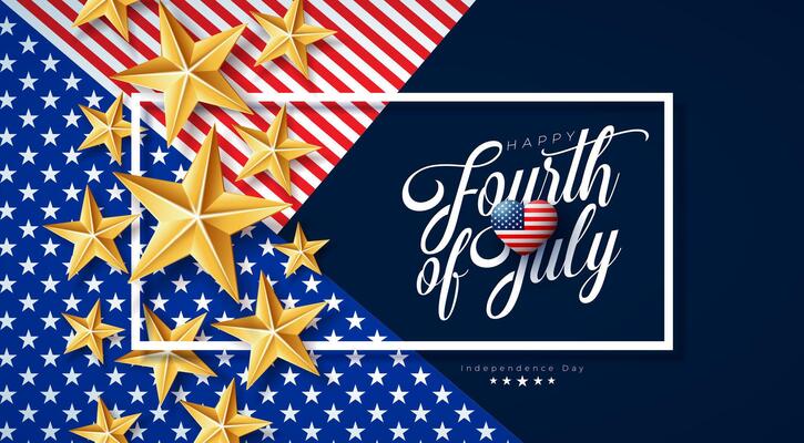 4th of July Independence Day of the USA Illustration with Gold Star and Typography Letter on American Flag Pattern Background. Fourth of July National Celebration Design for Banner, Greeting