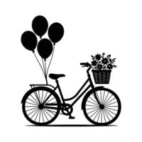 Silhouette of Bicycle with Flower Basket and Balloons on White Background vector