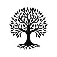 Symbolic Tree of Life with Roots and Leaves Silhouette vector