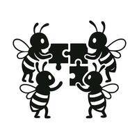 Teamwork Bees Solving Puzzle Together Icon vector