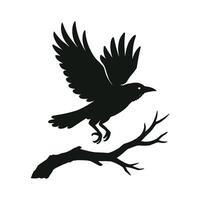 Flying Crow Landing on Tree Branch Silhouette vector