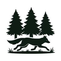 Running Wolf in Forest with Pine Trees Silhouette vector