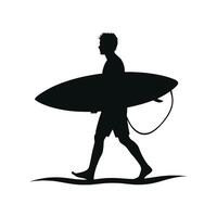 Surfer Walking with Surfboard Silhouette on Beach vector