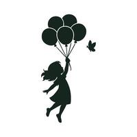 Girl Floating with Balloons and Butterfly Silhouette vector