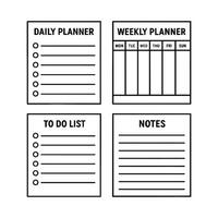 Minimalist Black and White Daily Weekly Planner Set with To Do List and Notes vector
