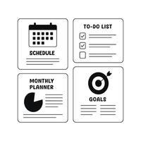 Minimalist Black and White Schedule and Goal Planner Set with To Do List and Monthly Layout vector
