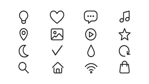 Minimal Line Icons Set Featuring Daily Life and UI Symbols vector