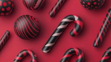 A red and black candy cane pattern on a red background photo