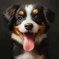A dog with its tongue out on a black background photo