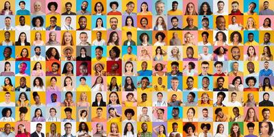 This vibrant collage features diverse individuals from various backgrounds, all smiling and displaying unique styles. Each person adds to the rich tapestry of expression and lifestyle. photo