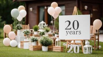 20th anniversary party with balloons and 20 years sign photo