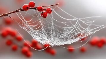 A spider web with dew drops on it photo