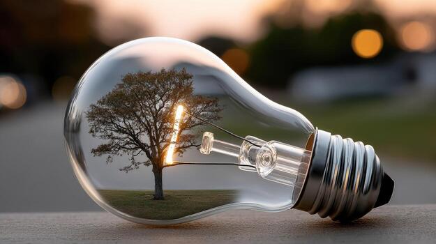 A light bulb with a tree inside photo