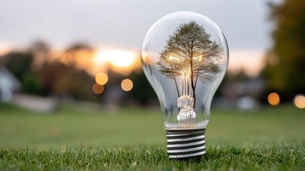 A light bulb with a tree inside of it photo
