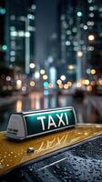 A taxi cab with a green light on the front photo