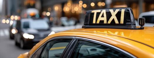 A taxi cab with a yellow sign on the front photo