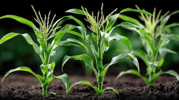 Corn plants growing in the soil photo