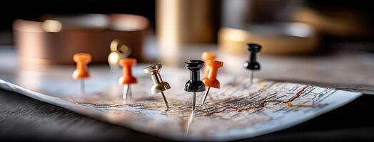 A map with pins on it and a candle photo