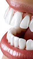 A close up of a woman's teeth with white teeth photo