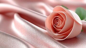 A single rose on a pink satin cloth photo